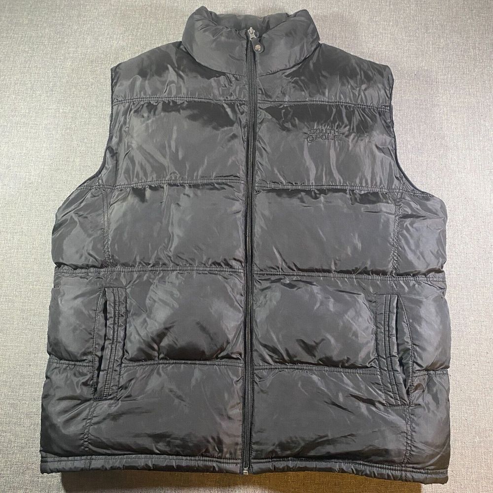 Y2K South Pole Full Zip Puffer Vest Mens Size XL Black Heavyweight